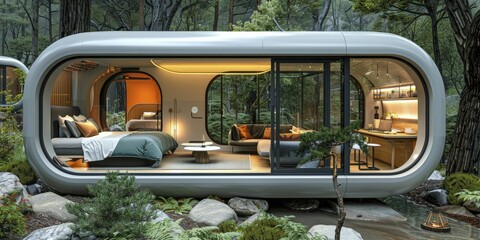Fototapeta premium AI designed micro homes that expand and contract based on occupancy needs.