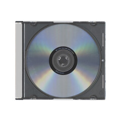 isolated old music CD disc jewel case with compact disk and no cover in transparent background, y2k...