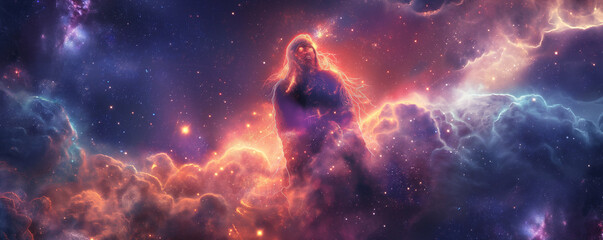 Ethereal Woman Enshrouded in Cosmic Nebula