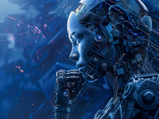 human robot, artificial intelligence, business intelligence, scientific symbols and laboratory equipment, neural networks, science fiction,  technology and anatomy,