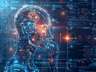 human robot, artificial intelligence, business intelligence, scientific symbols and laboratory equipment, neural networks, science fiction,  technology and anatomy,