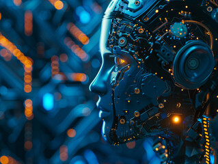 human robot, artificial intelligence, business intelligence, scientific symbols and laboratory equipment, neural networks, science fiction,  technology and anatomy,