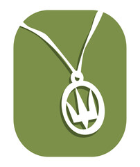 Pendant Necklace Trident on a green background. Vector image for prints, poster and illustrations.