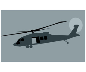 Black Hawk Flight. A helicopter silhouettes in the night sky. Vector image for prints, poster and illustrations.