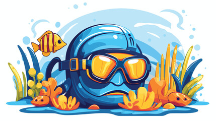 Mask snorkel flippers sun fish scuba diver. Sports