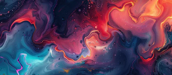 Fotobehang Abstract fluid art background with vibrant colors and swirling patterns. Marble textured. © Mas