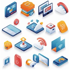 A comprehensive collection of icons representing various aspects of information technology and cloud computing, from cybersecurity to data analytics