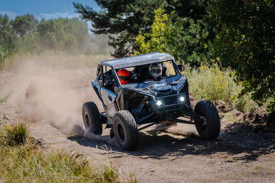 Cool view on UTV, 4x4 off-road vehicle on competition in summer