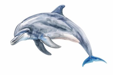 This watercolor-like rendition shows a serene dolphin swimming with a sense of calm and fluid movement