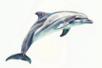 A beautiful illustration of a dolphin in watercolor style, showcasing intricate shadows and highlights on a white background