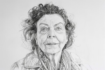 Pencil portrait of an elderly woman with thoughtful expression and fine wrinkles