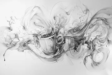 Foto op Plexiglas Dynamic black and white abstract artwork featuring a coffee cup creating a splash effect © ChaoticMind