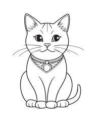 Cute Cat Vector, Cat Coloring Page, Beautiful Cat Black and White, Cat Vector illustration 