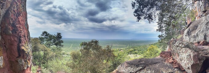 Fototapeta na wymiar Panoramic view of the surrounding countryside from the Waterberg plateau in Namibia during the day