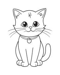 Cute Cat Vector, Cat Coloring Page, Beautiful Cat Black and White, Cat Vector illustration 