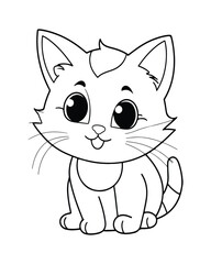 Cute Cat Vector, Cat Coloring Page, Beautiful Cat Black and White, Cat Vector illustration 