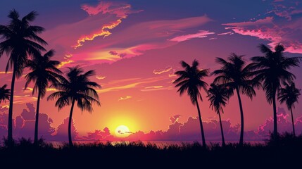 Fototapeta na wymiar Majestic Sunset With Palm Trees