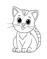 Cute Cat Vector, Cat Coloring Page, Beautiful Cat Black and White, Cat Vector illustration 
