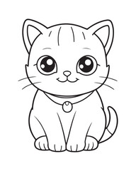 Cute Cat Vector, Cat Coloring Page, Beautiful Cat Black and White, Cat Vector illustration 