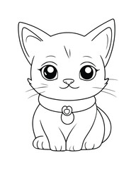Cute Cat Vector, Cat Coloring Page, Beautiful Cat Black and White, Cat Vector illustration 