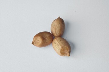 Grãos de amendoim em close-up em fundo branco