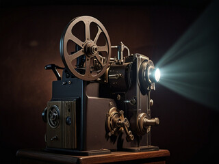 Naklejka premium Vintage Film Projector with Dramatic Lighting