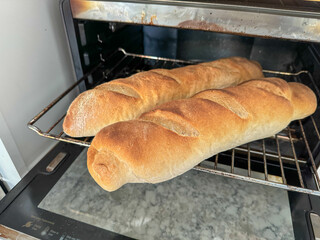 Fresh homemade baked crusty french bread baked in a home in Orlando, Florida