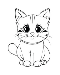 Cute Cat Vector, Cat Coloring Page, Beautiful Cat Black and White, Cat Vector illustration 