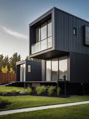Fototapeta na wymiar Sleek modular houses exemplifying forward-thinking residential architecture, offering stylish exteriors that blend form and function seamlessly.