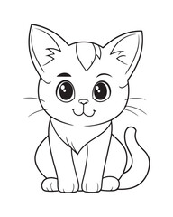 Cute Cat Vector, Cat Coloring Page, Beautiful Cat Black and White, Cat Vector illustration 