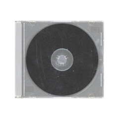 isolated mockup of old music CD disc jewel case with black cover layout on CD for photo and artworks, in transparent background, y2k style