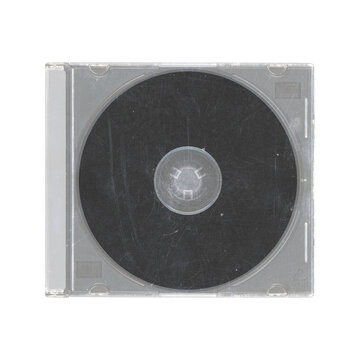 isolated mockup of old music CD disc jewel case with black cover layout on CD for photo and artworks, in transparent background, y2k style