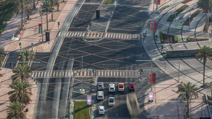 View of intersection with many transports in traffic Timelapse Aerial