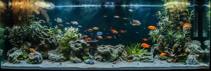 Interior Aquarium Tank, modern home design, Big Fish Tank, Copy Space