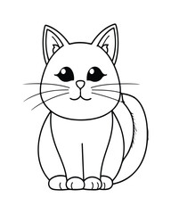 Cute Cat Vector, Cat Coloring Page, Beautiful Cat Black and White, Cat Vector illustration 