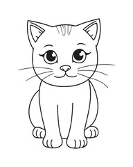 Cute Cat Vector, Cat Coloring Page, Beautiful Cat Black and White, Cat Vector illustration 