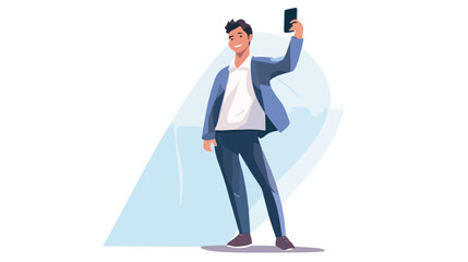 Men with smartphone flat vector illustration. Carto