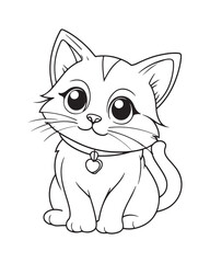 Cute Cat Vector, Cat Coloring Page, Beautiful Cat Black and White, Cat Vector illustration 