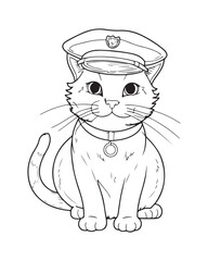 Cute Cat Vector, Cat Coloring Page, Beautiful Cat Black and White, Cat Vector illustration 