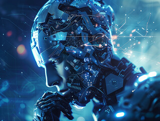 human robot, artificial intelligence, business intelligence, scientific symbols and laboratory equipment, neural networks, science fiction,  technology and anatomy,