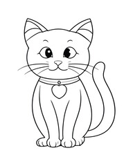 Cute Cat Vector, Cat Coloring Page, Beautiful Cat Black and White, Cat Vector illustration 