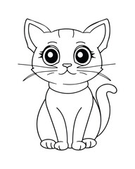Cute Cat Vector, Cat Coloring Page, Beautiful Cat Black and White, Cat Vector illustration 