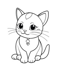 Cute Cat Vector, Cat Coloring Page, Beautiful Cat Black and White, Cat Vector illustration 