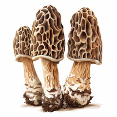 Edible morels isolated on solid white background.