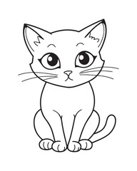 Cute Cat Vector, Cat Coloring Page, Beautiful Cat Black and White, Cat Vector illustration 