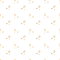 Vintage seamless floral pattern. Simple style background of small pastel color flowers. Small blooming flowers. White background. Hand drawn vector for printing on surfaces and web design.
