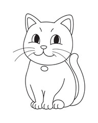 Cute Cat Vector, Cat Coloring Page, Beautiful Cat Black and White, Cat Vector illustration 