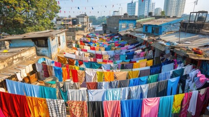 Mumbai. Dhobi Ghat's vibrant laundry scene, world's largest open-air washing display
