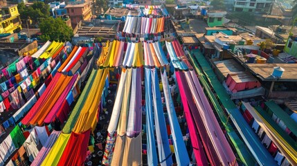 Mumbai. Colorful rows of clothing dry under the sun at Dhobi Ghat, a unique sight