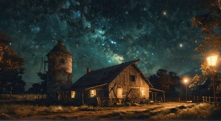 Nighttime Church in the Woods Surrounded by Winter Landscape